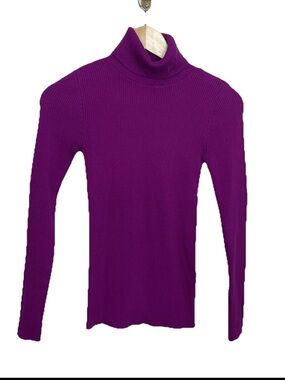 Lauren Ralph Lauren Magenta Turtleneck Sweater Ribbed Long Sleeves Solid PXS
